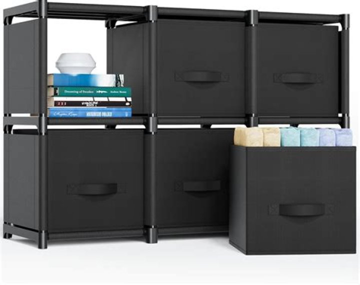 6-Cube Storage Organizer, Closet Organizer Storage Shelf Bookcase Bookshelf with Metal Hammer, Storage Cubes Organizer Cabinet for Kids, Closet, Bedroom, Bathroom, (11.8x11.8x11.8 inch), Black