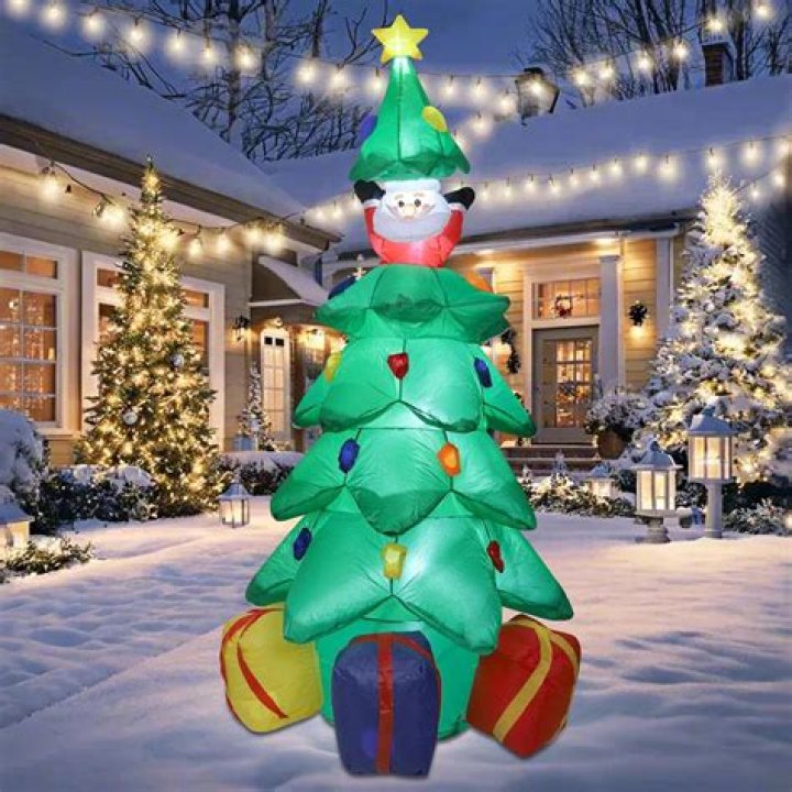 6FT Inflatable Christmas Tree Outdoor Decoration - Lighted Christmas Blow Up Santa Climbing Tree Chased by Dog Built-in LED Lights for Holiday Xmas Party Indoor Garden Lawn Yard Decorations