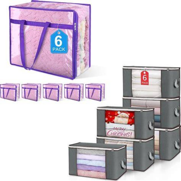 90L Large Storage Bags, 6 Pack Clothes Storage Bins Foldable Closet Organizers Storage Containers with Durable Handle for Clothing, Blanket, Comforters, Bed Sheets, Pillows and Toys (Gray)