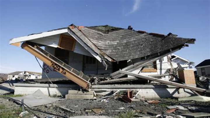 A home is destroyed after the Creek Fire swept through the area