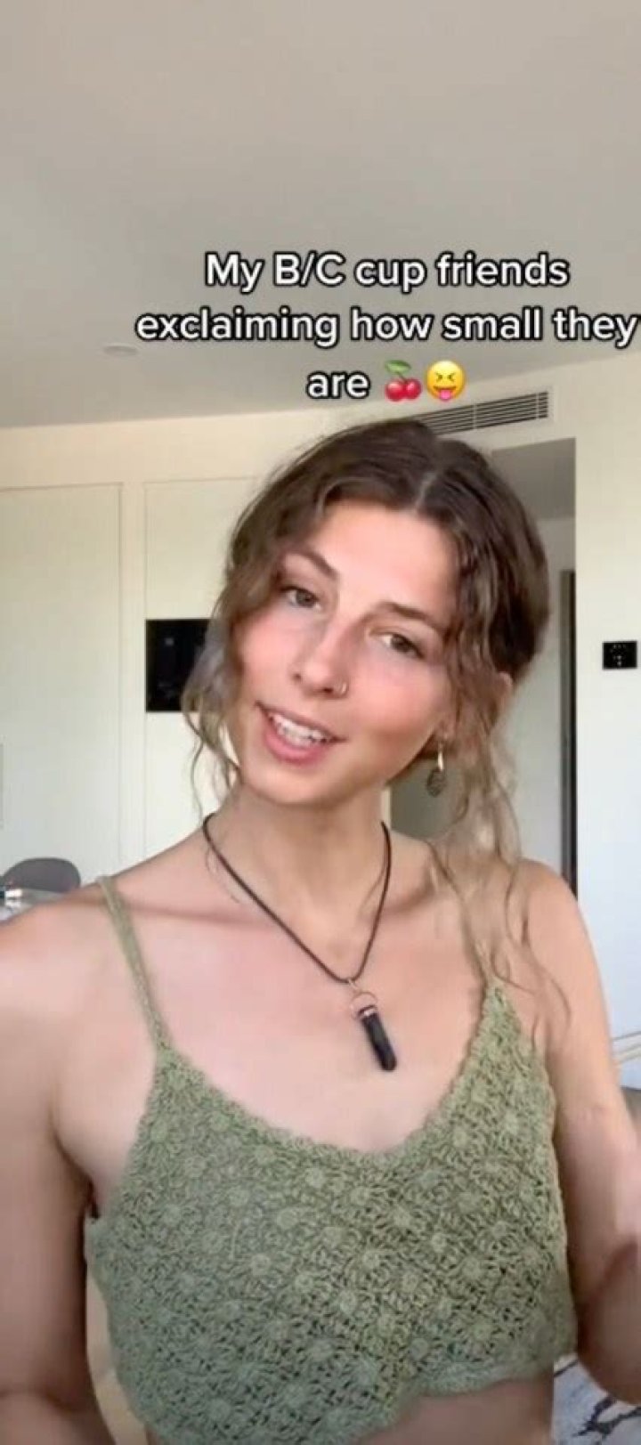 A small-chested woman showed off her body to promote self-love for others in the so-called itty bitty committee
