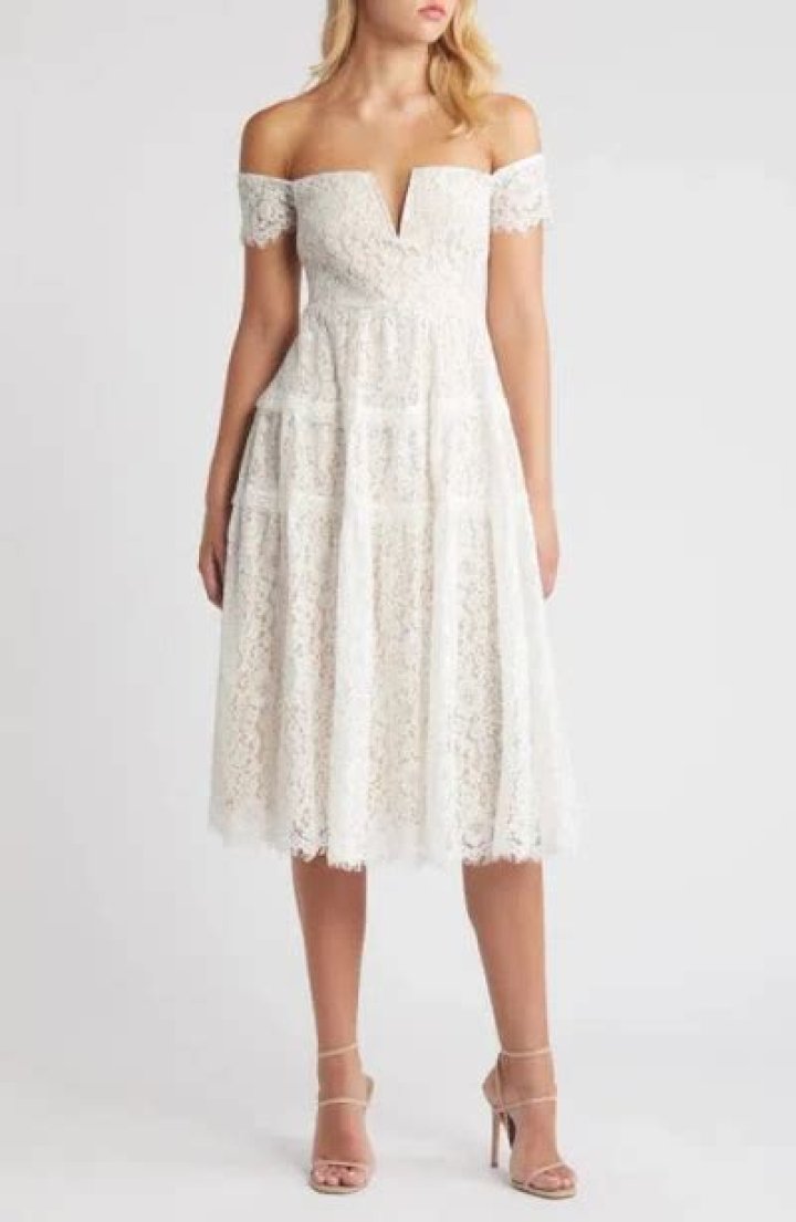 Absolutely Stunning White Lace Off-the-Shoulder Midi Dress