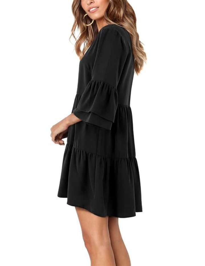 Amoretu Dresses for Women 2023 Tunic Dress V Neck Swing Shift Dresses(Brown,Small)