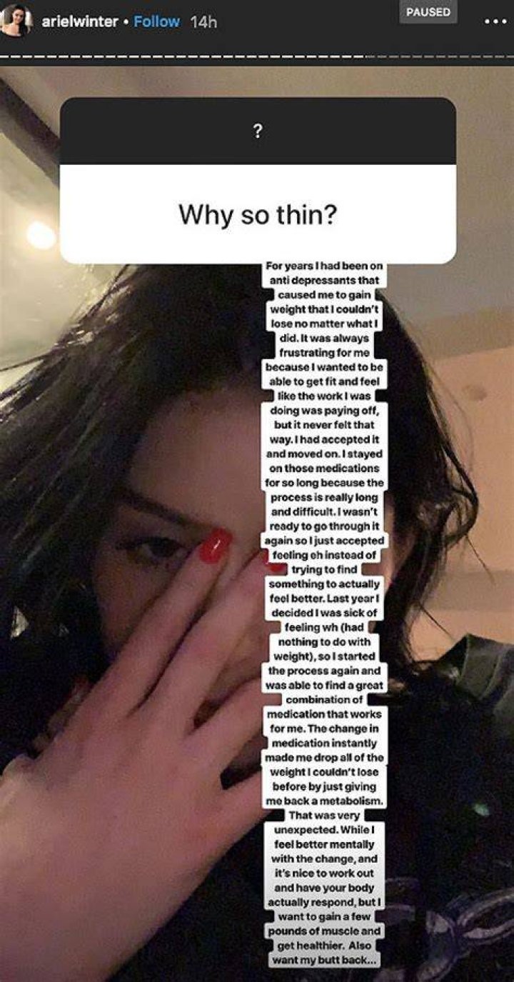 Ariel Winter Instagram Story Antidepressants