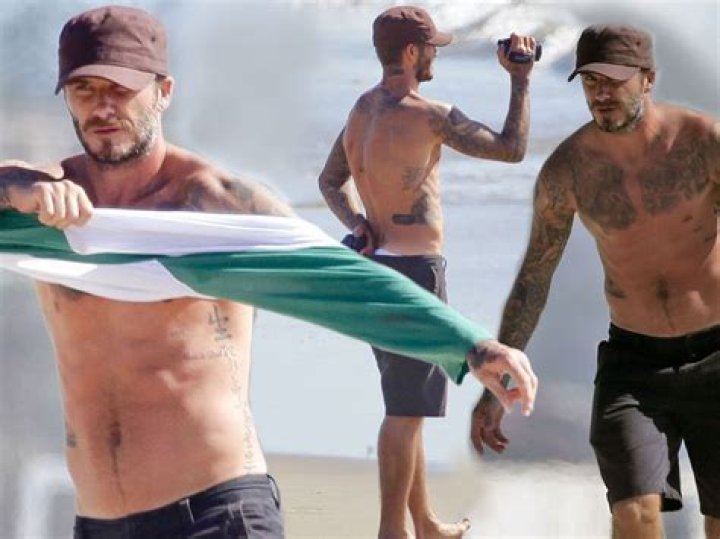 Beckham went topless as his extensive tattoos were also on display