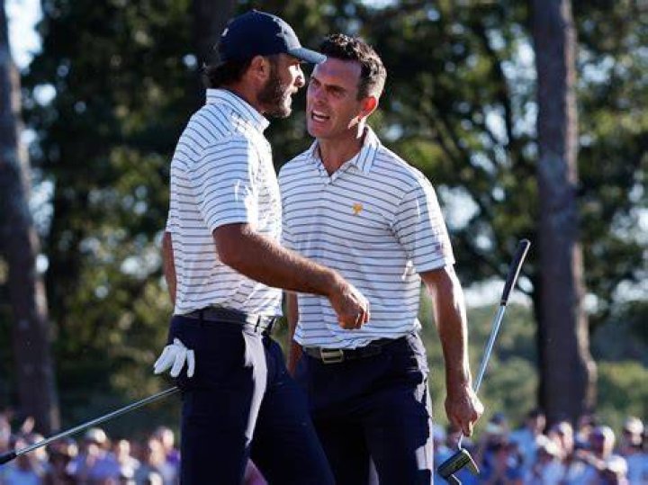 Billy Horschel posed with his West Ham bag during Tuesday practice