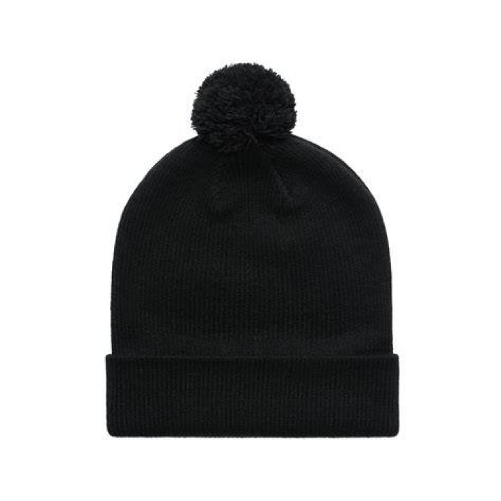 black pom-pom beanie