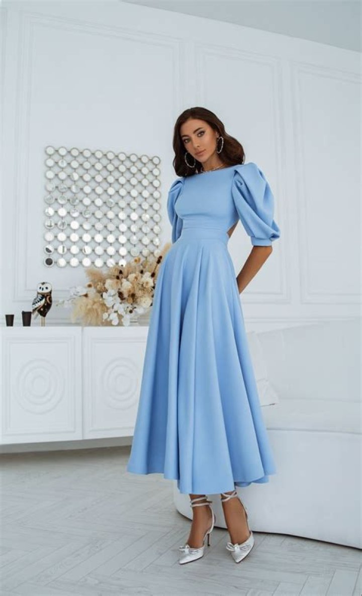 blue puff sleeve dress