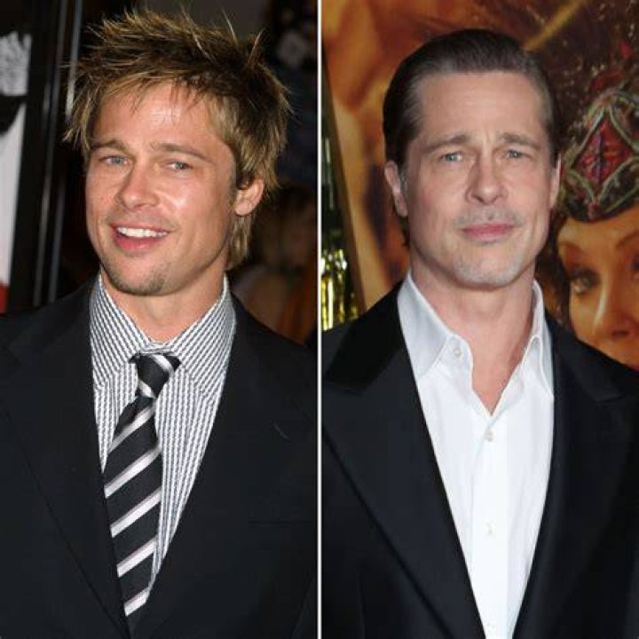 Brad Pitt (right) also has a jaw-dropping double (left)