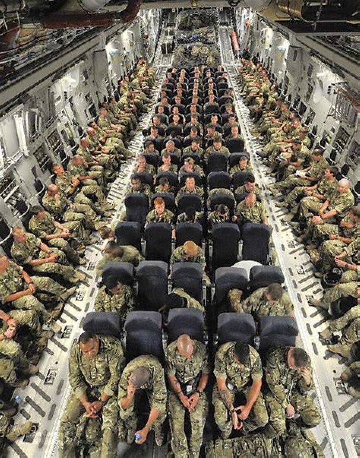 British troops onboard an aircraft leaving Kabul on Sunday