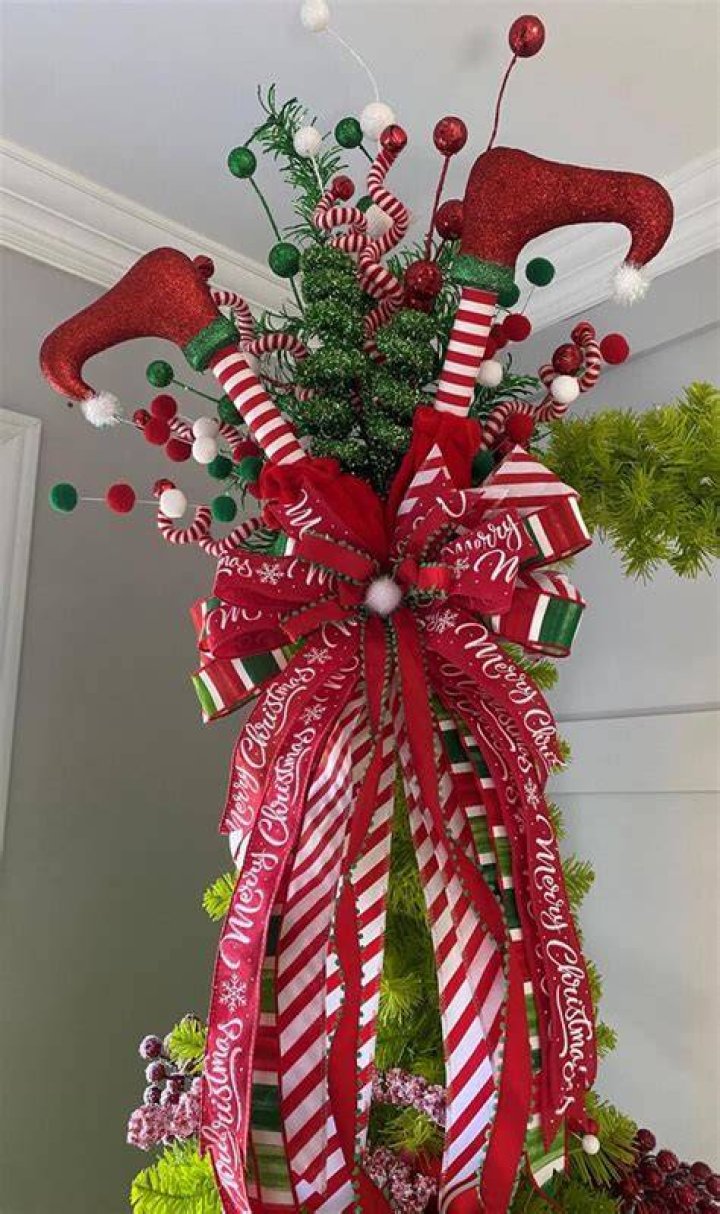 Christmas Elf Body Tree Decorations, Elf Head and Arms for Christmas Tree, Stole Christmas Elf Stuffed Leg Stuck Tree Topper Garland Ornaments Burlap Pose-able Plush Legs for Tree Ornaments