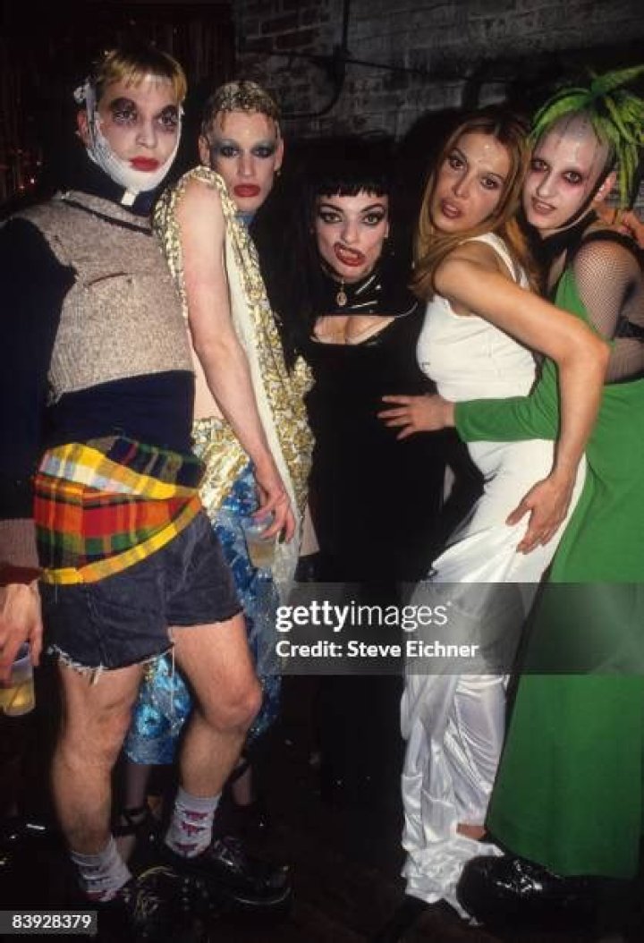 Club kids and denizens (from left:) Michael Alig, Richie Rich, Nina Hagen, Sophia Lamar and Genetalia attend New Year's eve festivities at Club USA in New York City, 1994