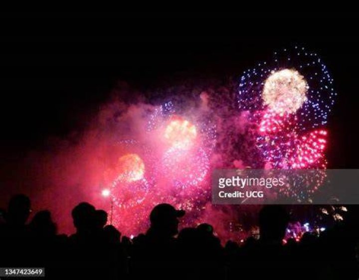 Crowds watch fireworks display during New Year's Eve celebrations
