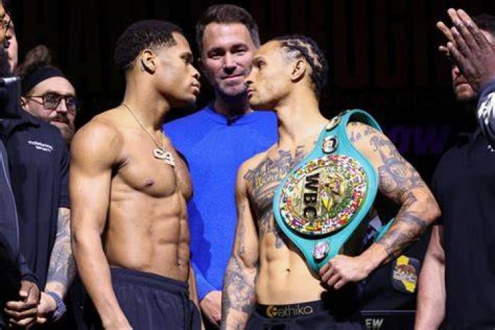 Devin Haney weighing in for his May 2023 bout against Vasiliy Lomachenko in Las Vegas, Nevada