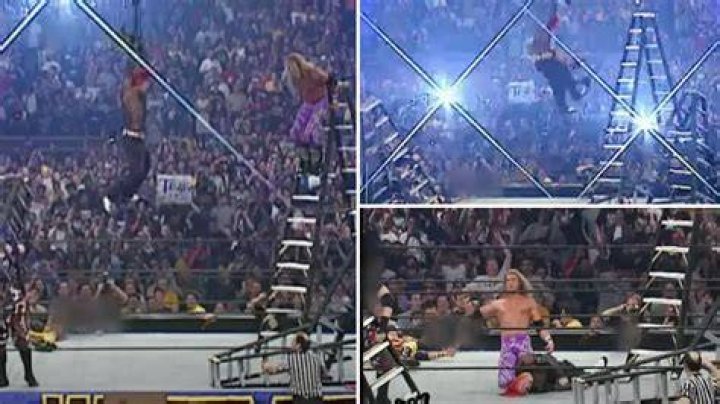 Edge speared Jeff Hardy, as Hardy was hanging 15 feet in the air in the most memorable moment from WrestleMania 17