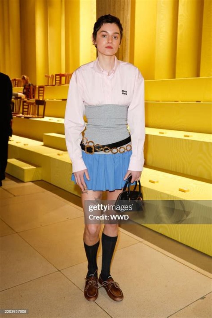 Emma Corrin, walked the Miu Miu runway in a pair of gold sequin knickers this summer