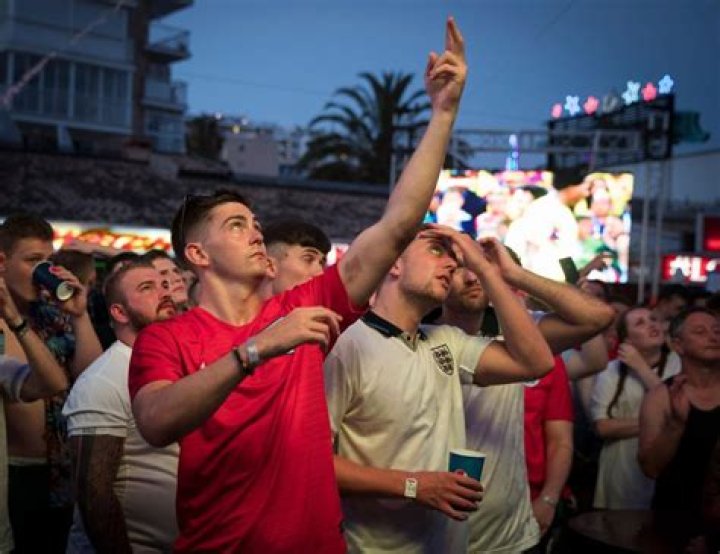 England fans in Magaluf celebrate the Euros quarter-final win against Ukraine