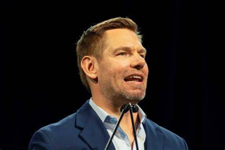 Eric Swalwell speaks during the Trump impeachment trial on February 10