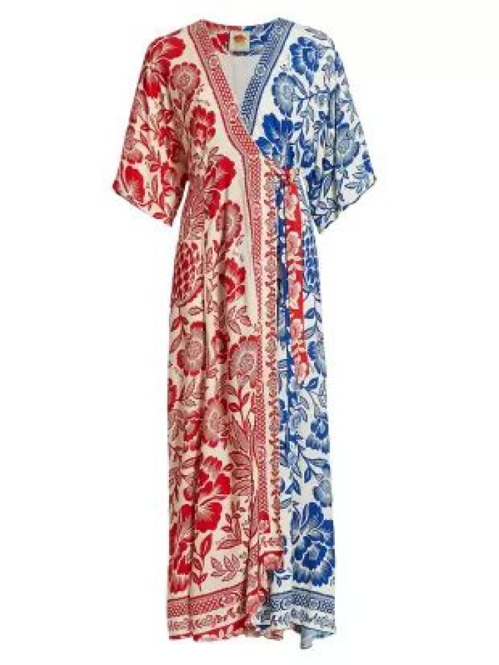 Farm Rio Pineapple Garden Colorblock Linen Blend Off the Shoulder Dress