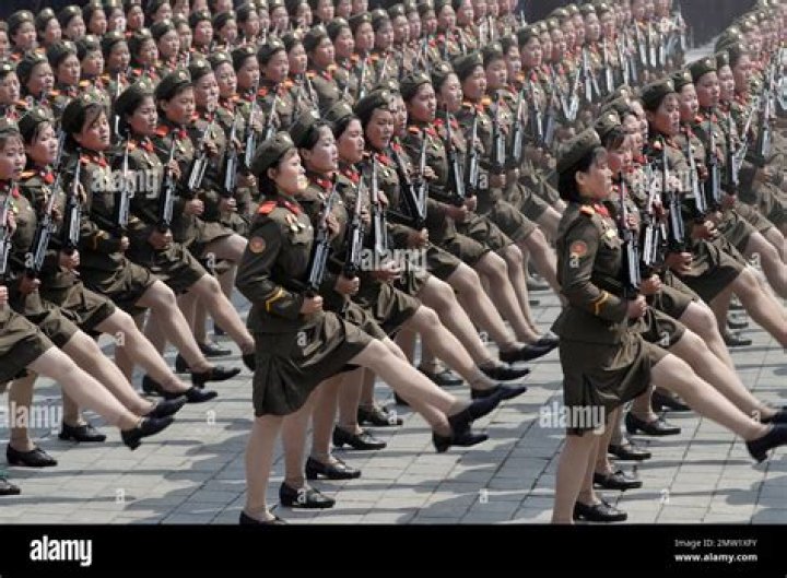  Female soldiers marching in Pyongyang - the Pleasure Squad similarly functions as a type of state organisation