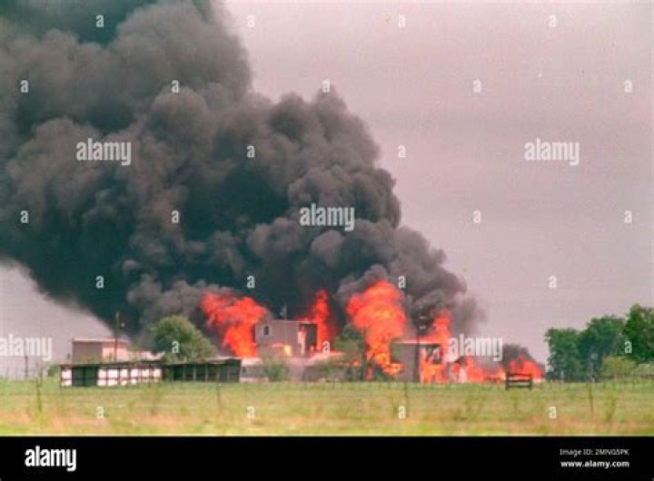 Flames engulf the Branch Davidian compound in Waco, Texas
