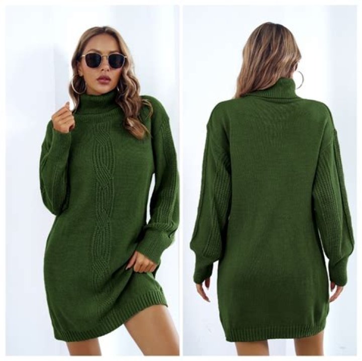 green turtleneck sweater dress