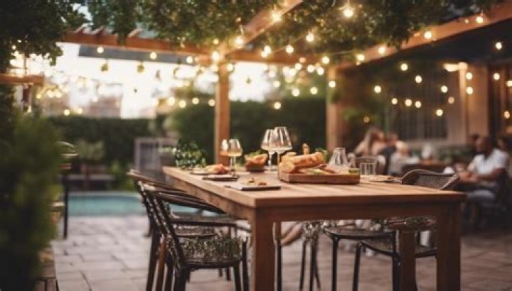 Guests can dine alfresco on the deck, which is complete with looming deckheads