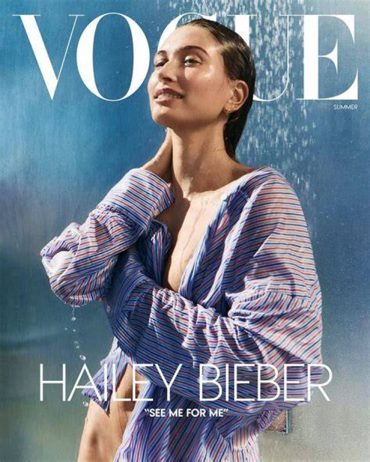 Hailey Bieber seemed to cover her stomach in a throwback video she did for Rhode Skincare