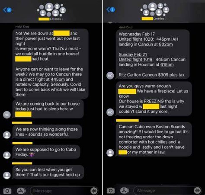 Heidi Cruz sent text messages asking people to join the family in Cancun