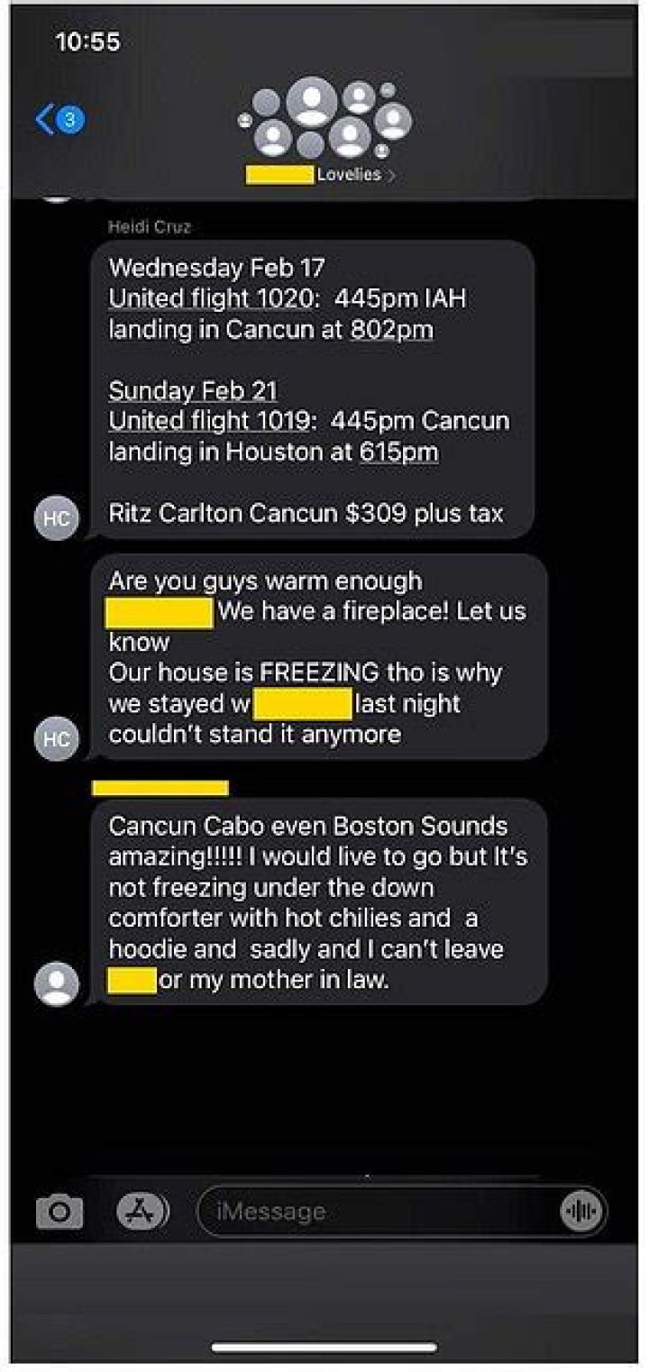 Heidi Cruz texted there was a direct flight to Cancun and 'hotels w capacity'