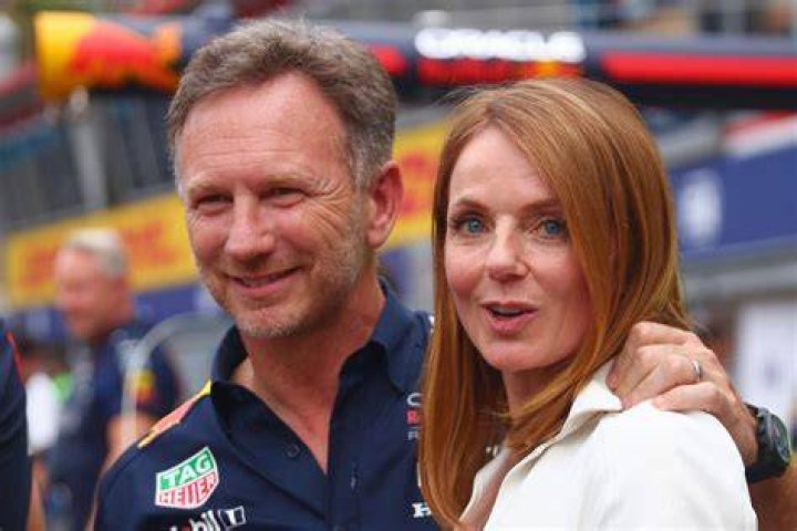 Horner with wife Geri Halliwell last February