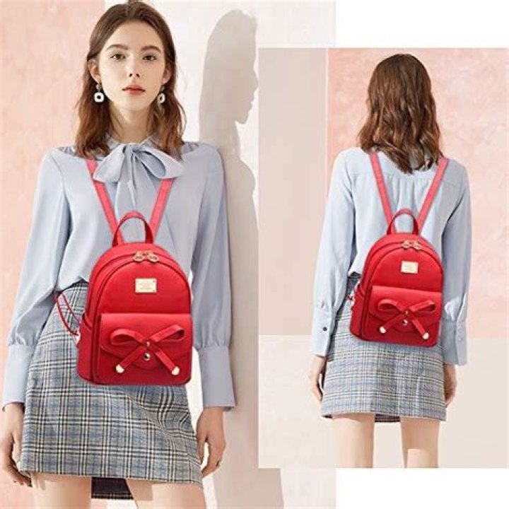 I IHAYNER Girls Bowknot Cute Leather Backpack Mini Backpack Purse for Women Beige