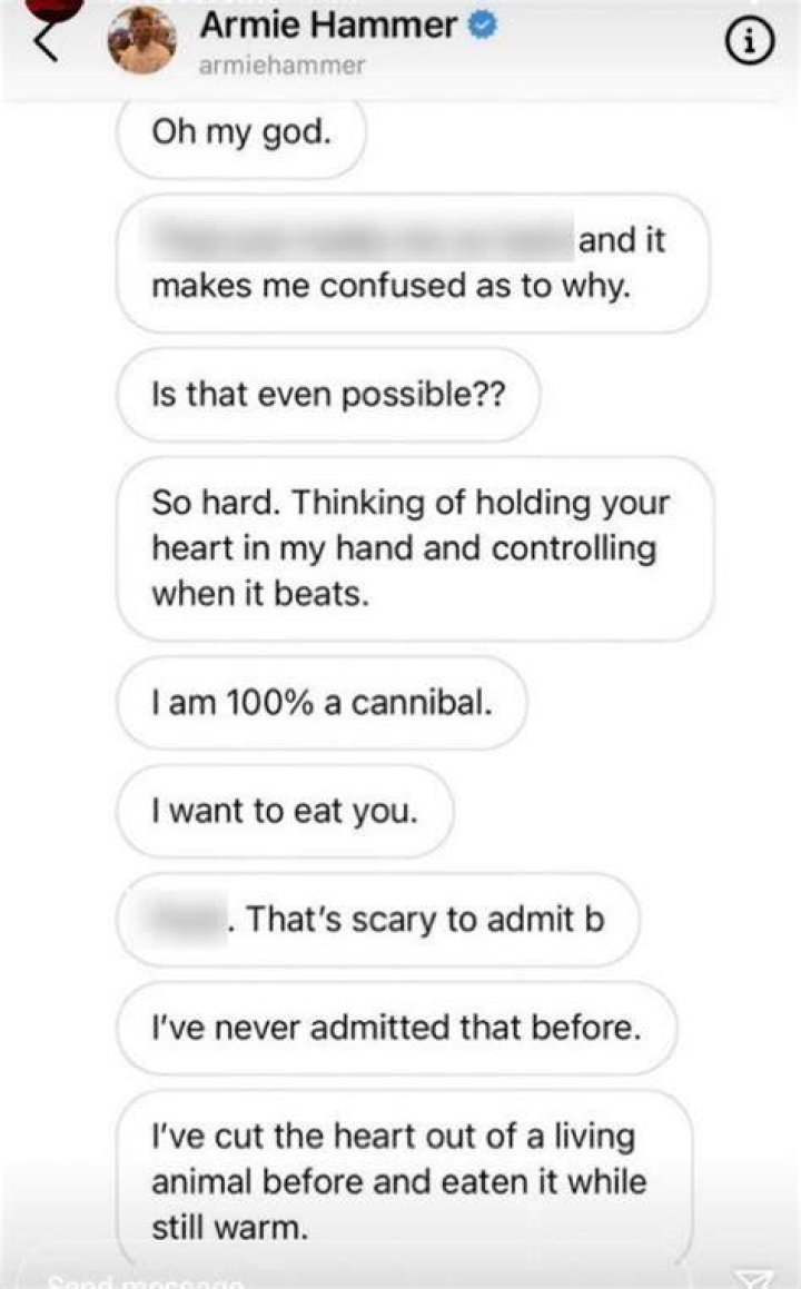 In another DM Armie allegedly says he is a 'cannibal'