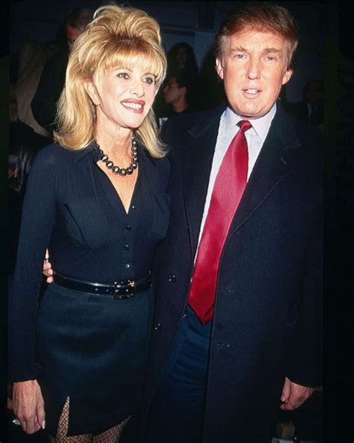 Ivana and Donald Trump pose together at a Betsey Johnson fashion show in Bryant Park, New York, 1997