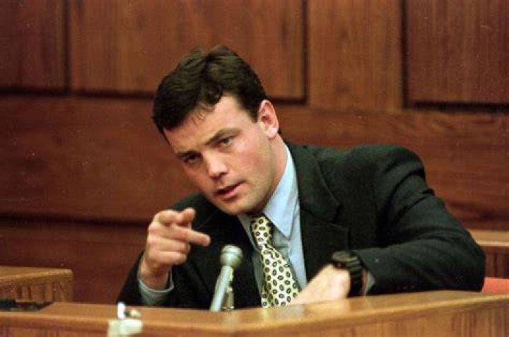 John Wayne Bobbitt giving evidence at his wife Lorena Bobbitt's malicious wounding trial at which she was found not guilty