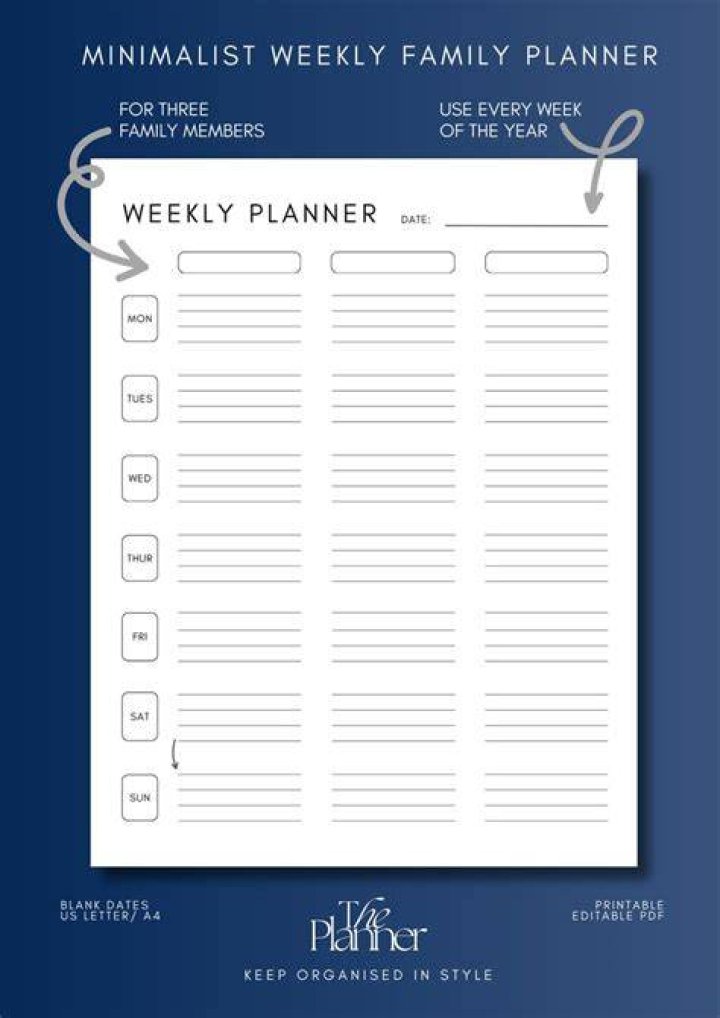  Keep everyone organised with columns for up to five family members in this Funky Pigeon family planner