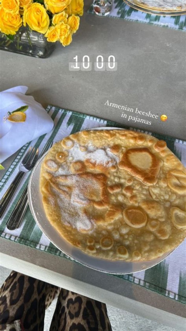 Kim cooked up traditional beeshee, which are Armenian pancakes
