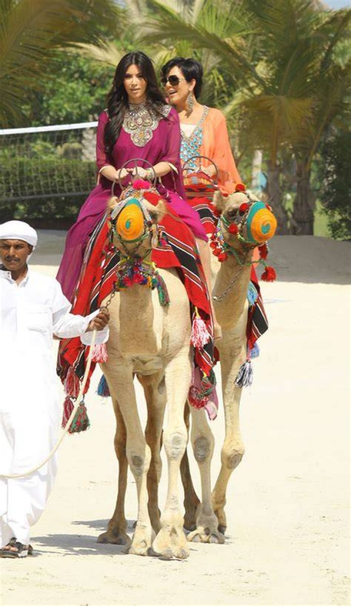 Kim enjoyed a camel ride on one of her trips to Dubai