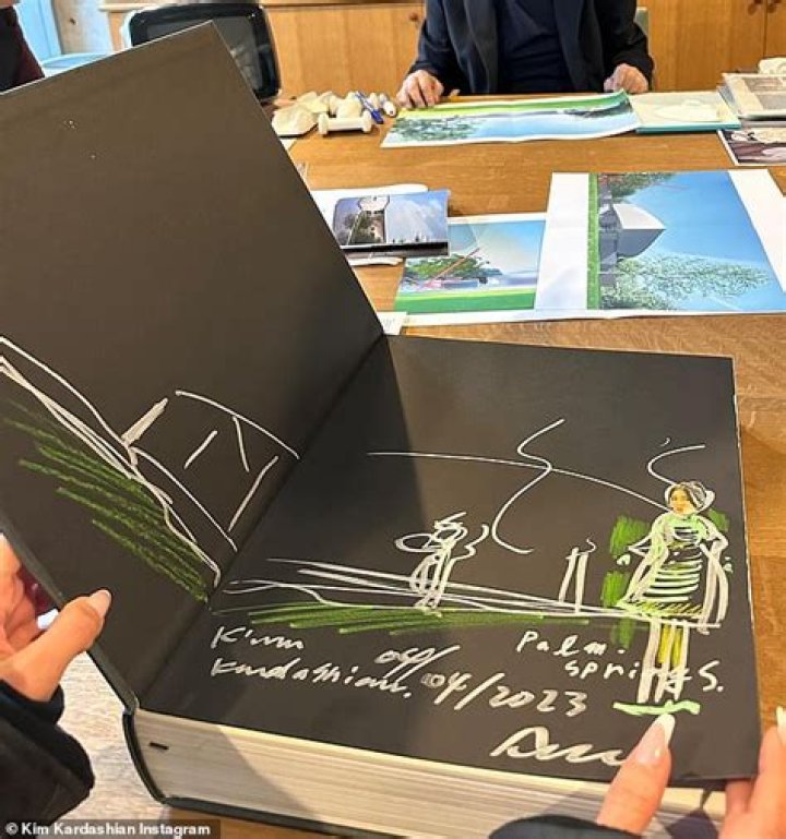 Kim showcased Tadao's sketch and signature as well as rendered designs of her new Palm Springs vacation home