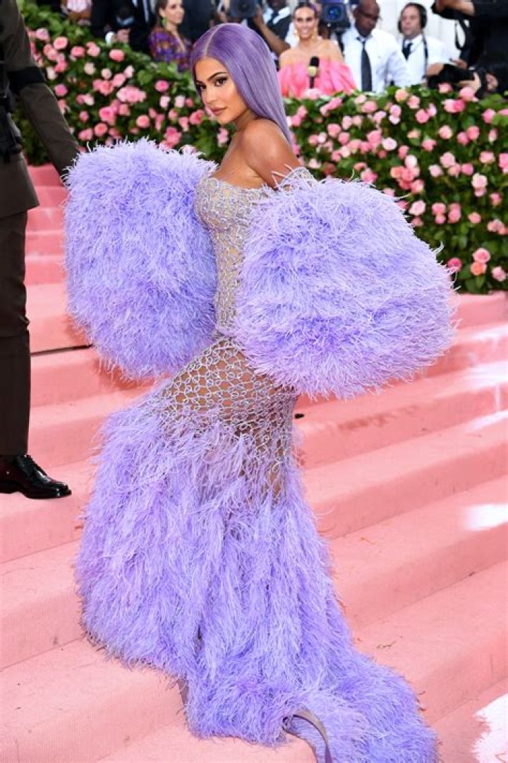 Kylie wore a puffy purple outfit