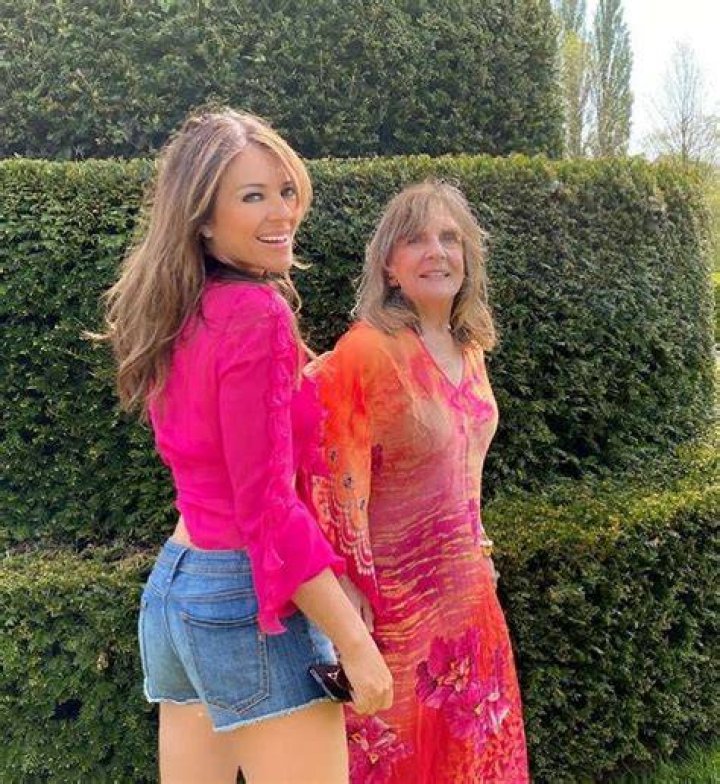 Liz Hurley, 55, and sister Kate, 57, were all smiles as they promoted the model's bikini range