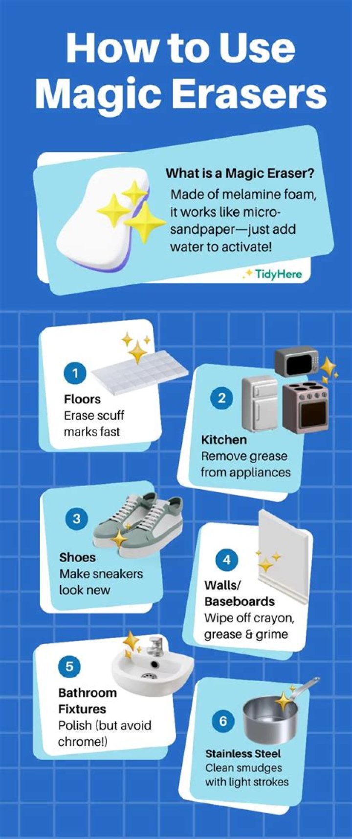 Magic erasers can be used on a number of stains, but should be tested on a small area first
