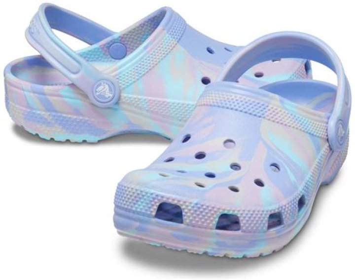 marbled tie-dye Crocs