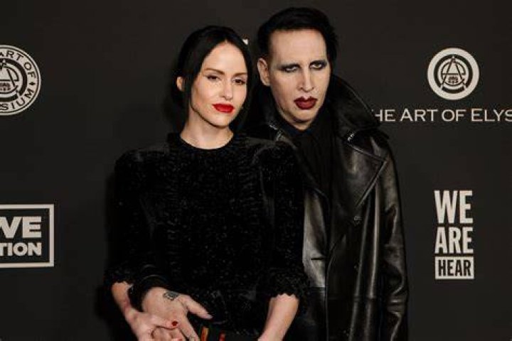 Marilyn Manson and his wife Lindsay Usich attend the 2020 Vanity Fair Oscar Party at Wallis Annenberg Center for the Performing Arts on February 09, 2020