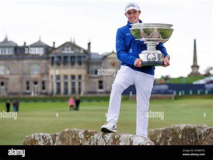 Matt Fitzpatrick celebrates with the U.S. Open Championship trophy on June 19, 2022, in Brookline, Massachusetts