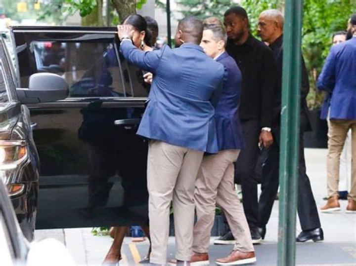 Michelle was seen carrying the famous Pink Ladies jacket for the night 