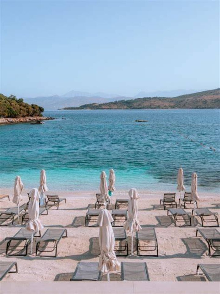 Near Ksamil is a private beach with overwater nets