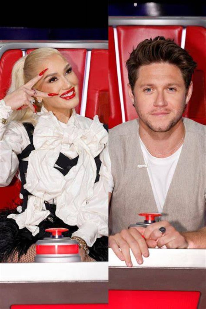 Niall Horan, Gwen Stefani, Reba McEntire, and John Legend posed together on the set of The Voice