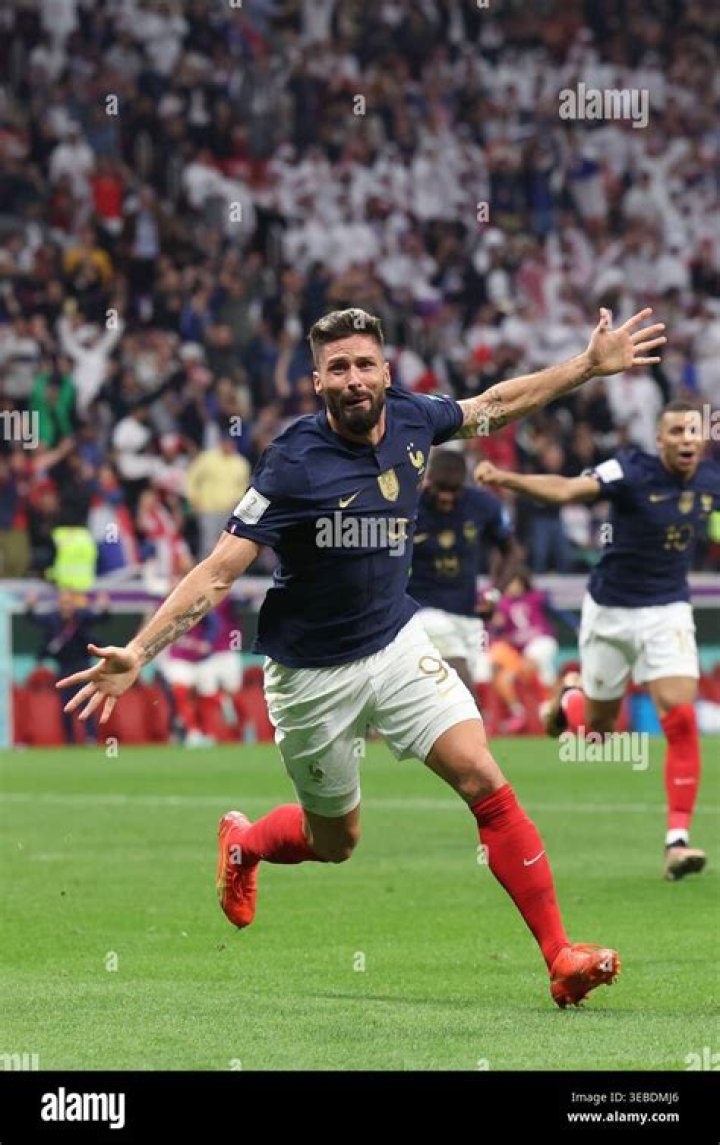 Olivier Giroud celebrates heading France's winner against England