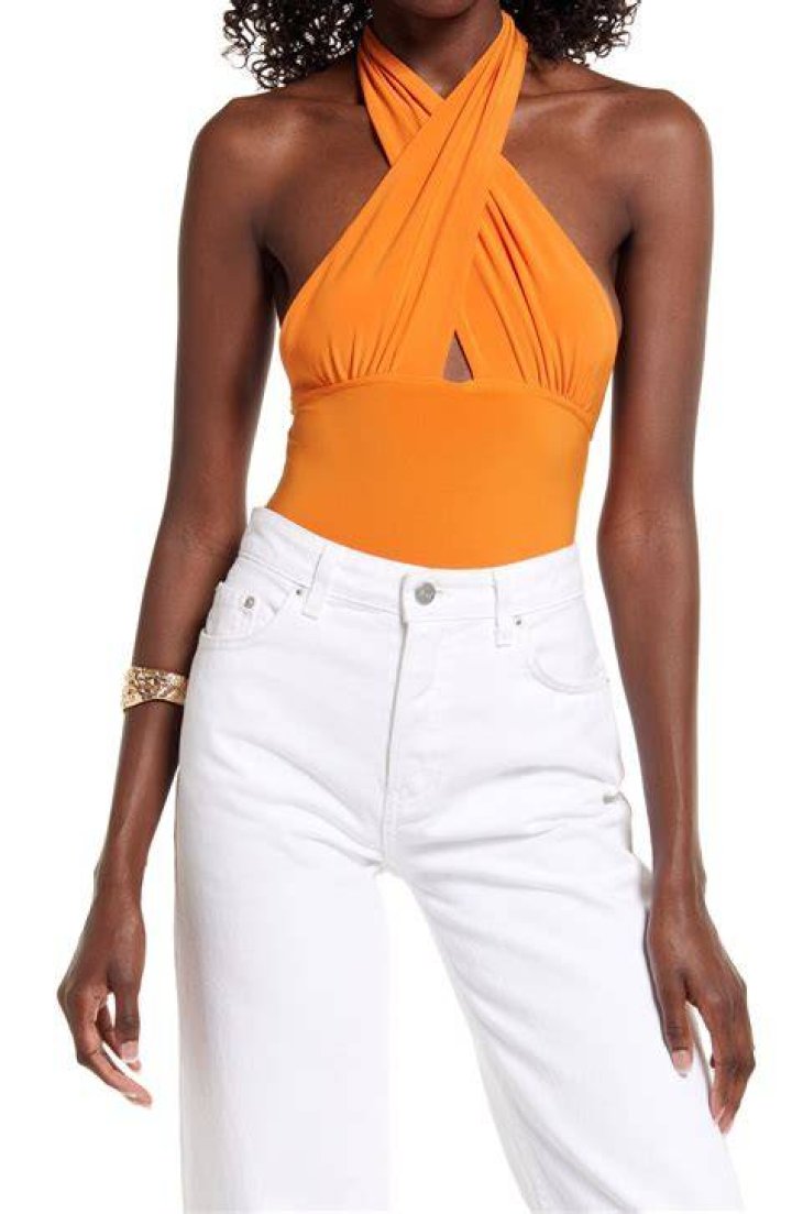 Open Edit Wrap Neck Halter Bodysuit